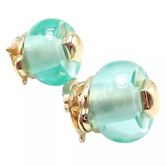 Authentic! Vintage Marina B 18k Yellow Gold Pneu Crystal Earrings - Picture 4 of 15